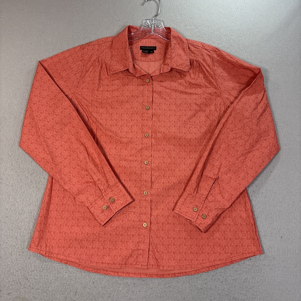 Royal Robbins Long Sleeve Button Shirt Women's XL Burnt Orange Geometric